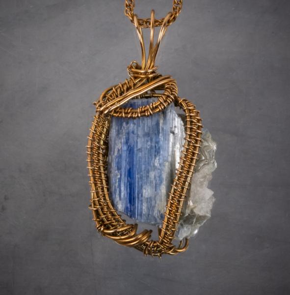 Kyanite bronze wire woven pendant