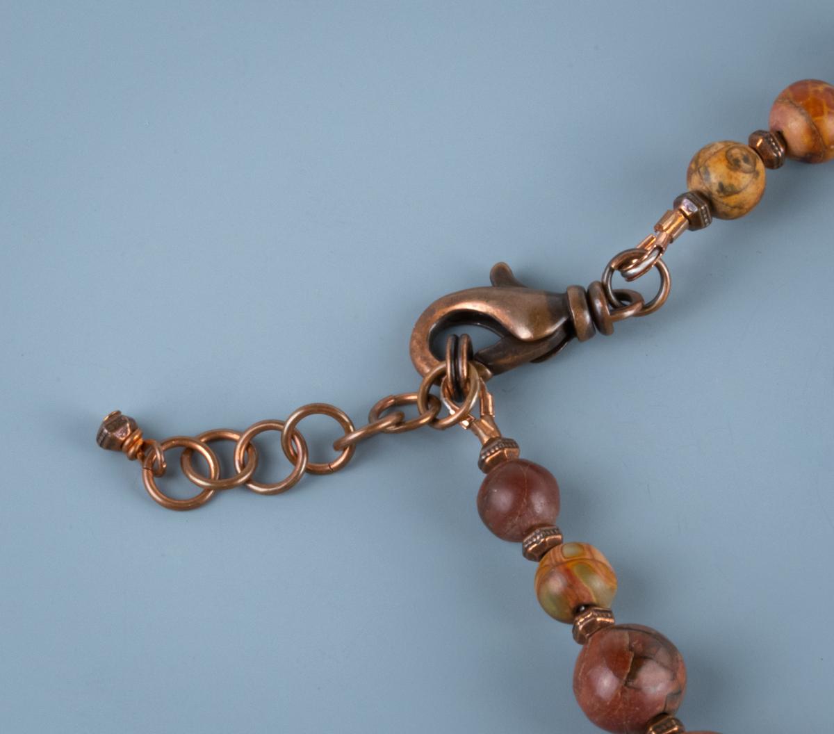 Red creek jasper graduated necklace with woven spiral copper beads picture