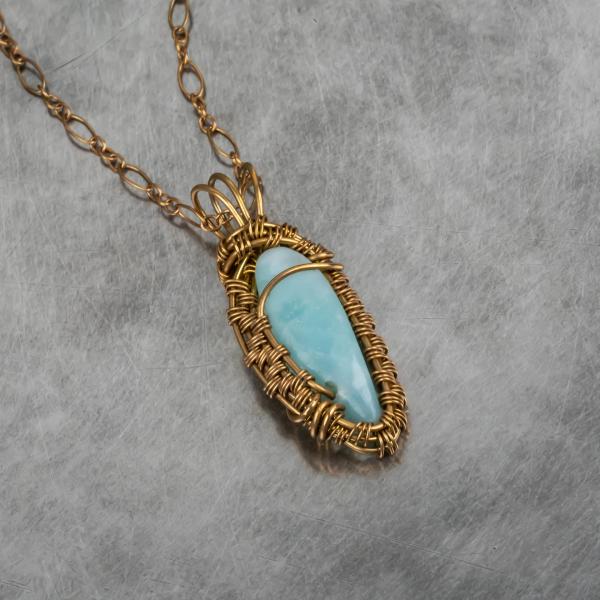 Amazonite bronze woven pendant