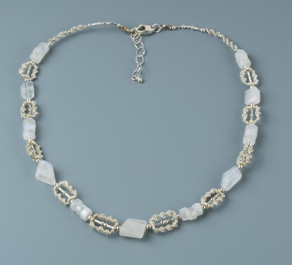 Moonstone and silver wire woven necklace picture