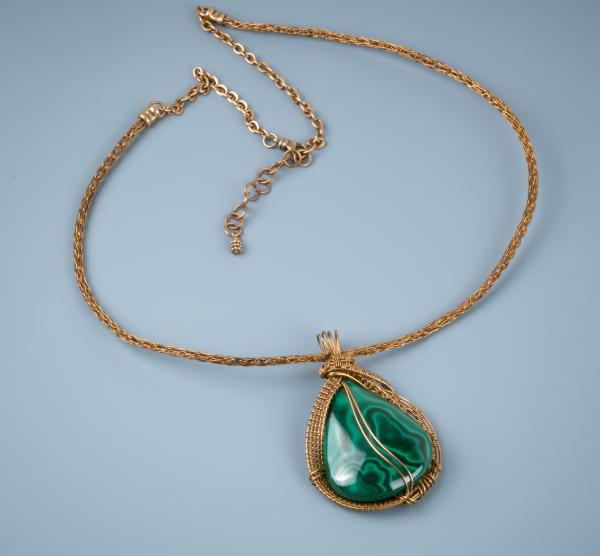 Malachite and bronze wire woven pendant picture