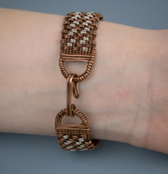 Copper and silver basket weave cuff bracelet picture