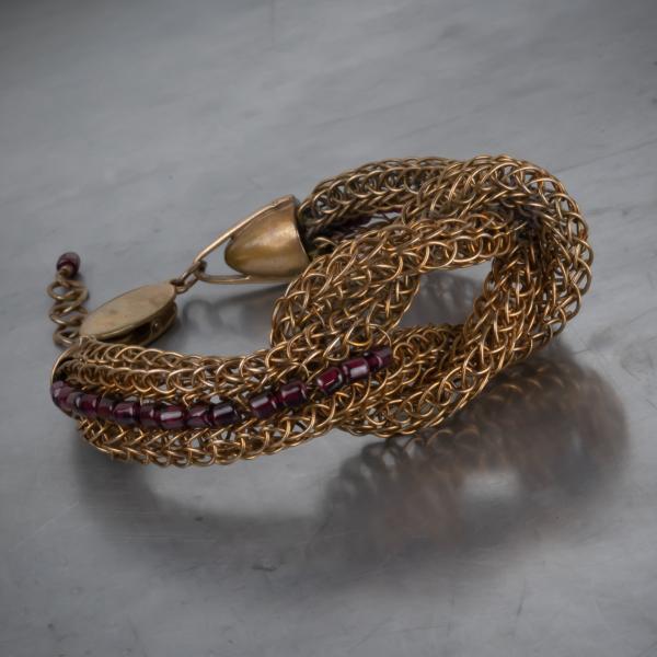Garnet and bronze viking knit love knot cuff