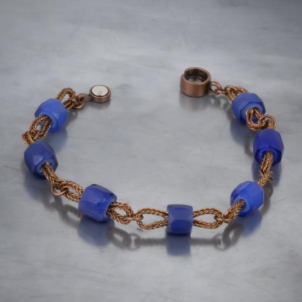 Russian blue and copper braided link bracelet.