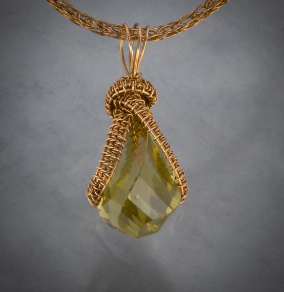 Faceted lemon quart bronze woven pendant picture