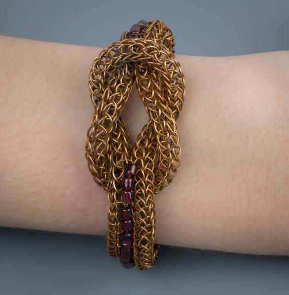 Garnet and bronze viking knit love knot cuff picture