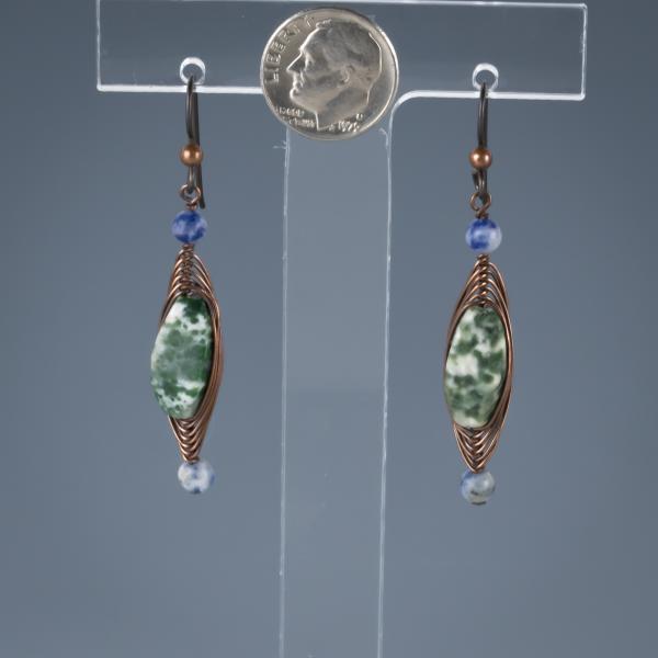 Moss agate, sodalite copper herringbone earrings picture