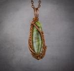 Jade and copper wire woven pendant