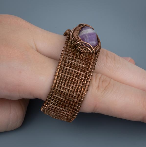 Amethyst and copper wire woven cuff. picture