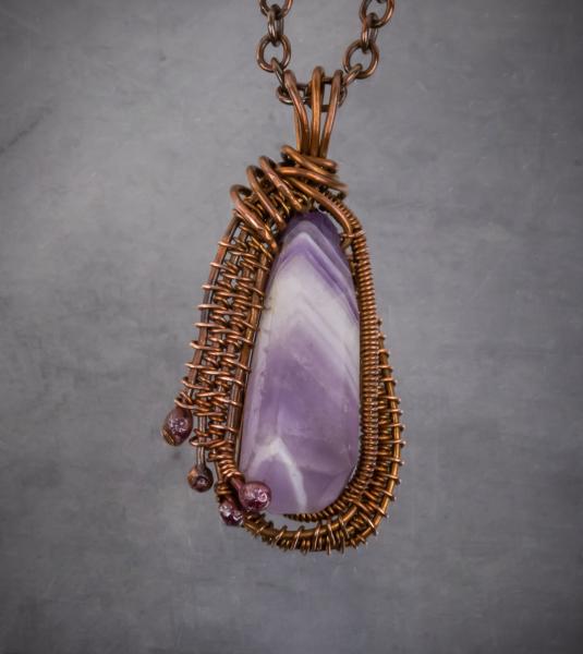 Chevron amethyst copper wire woven pendant