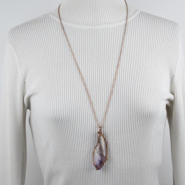 Bahai amethyst point copper woven long pendnat picture