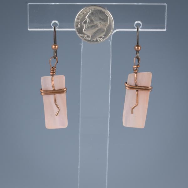 Copper wire accented tumbled glass earrings picture