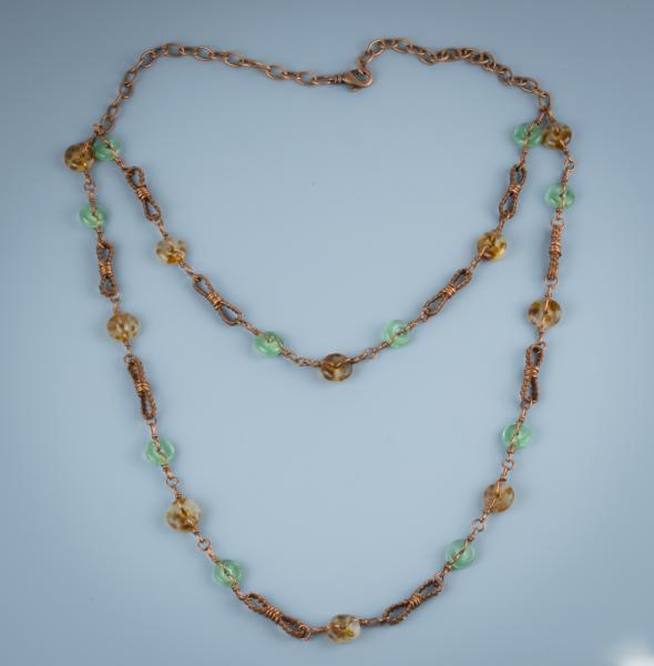Recycled glass and copper woven double strand necklace picture