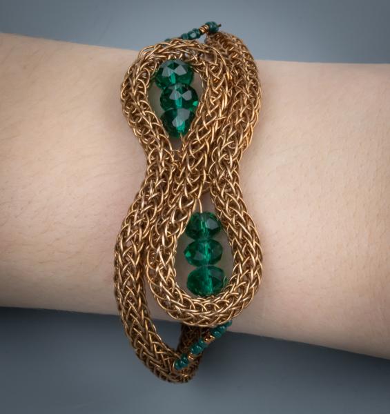 Green crystal and bronze viking knit cuff picture