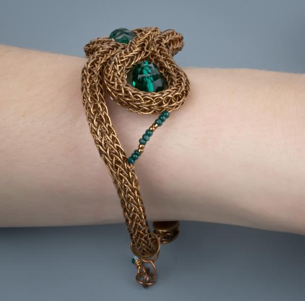 Green crystal and bronze viking knit cuff picture