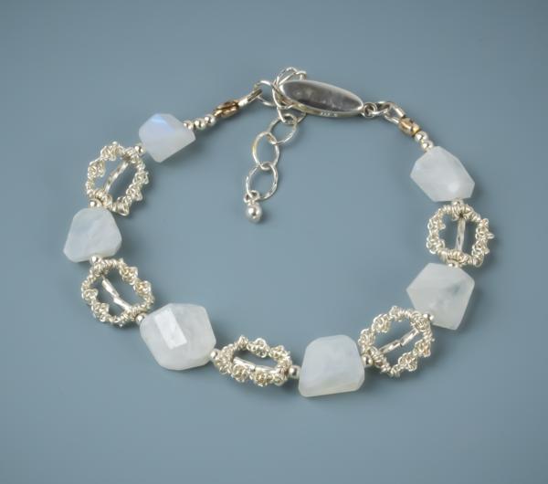 Moonstone and sterling silver wire woven bracelet picture