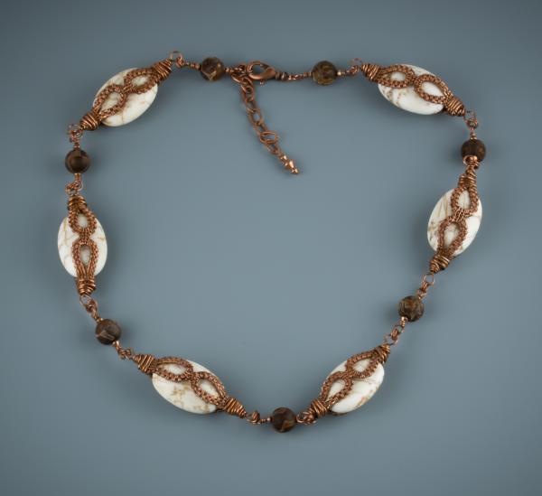 Cream magnesite, dizi bead, copper woven necklace picture