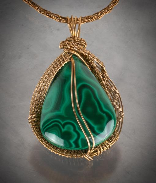 Malachite and bronze wire woven pendant picture