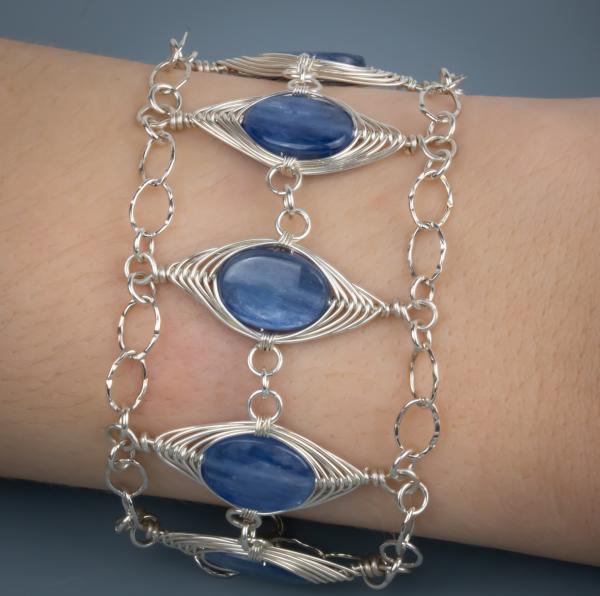 Kyanite herringbone weave sterling silver bracelet picture