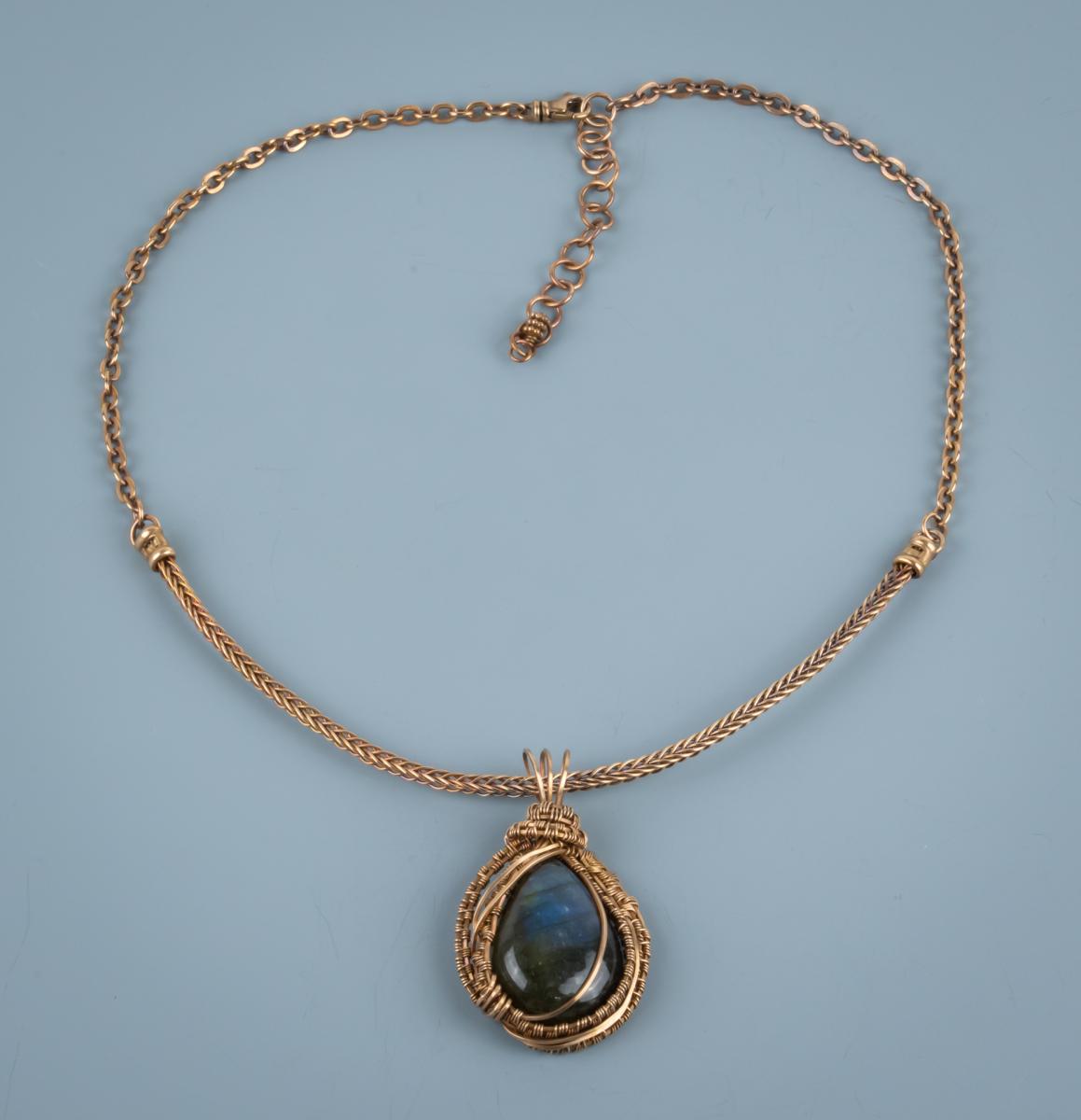 Labarodite pendant w/braided chain bronze picture