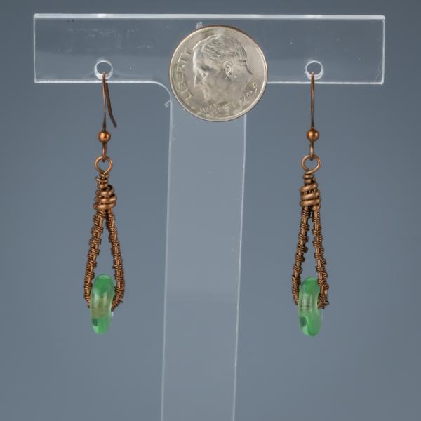 Green recycled glass wire woven loop earring picture