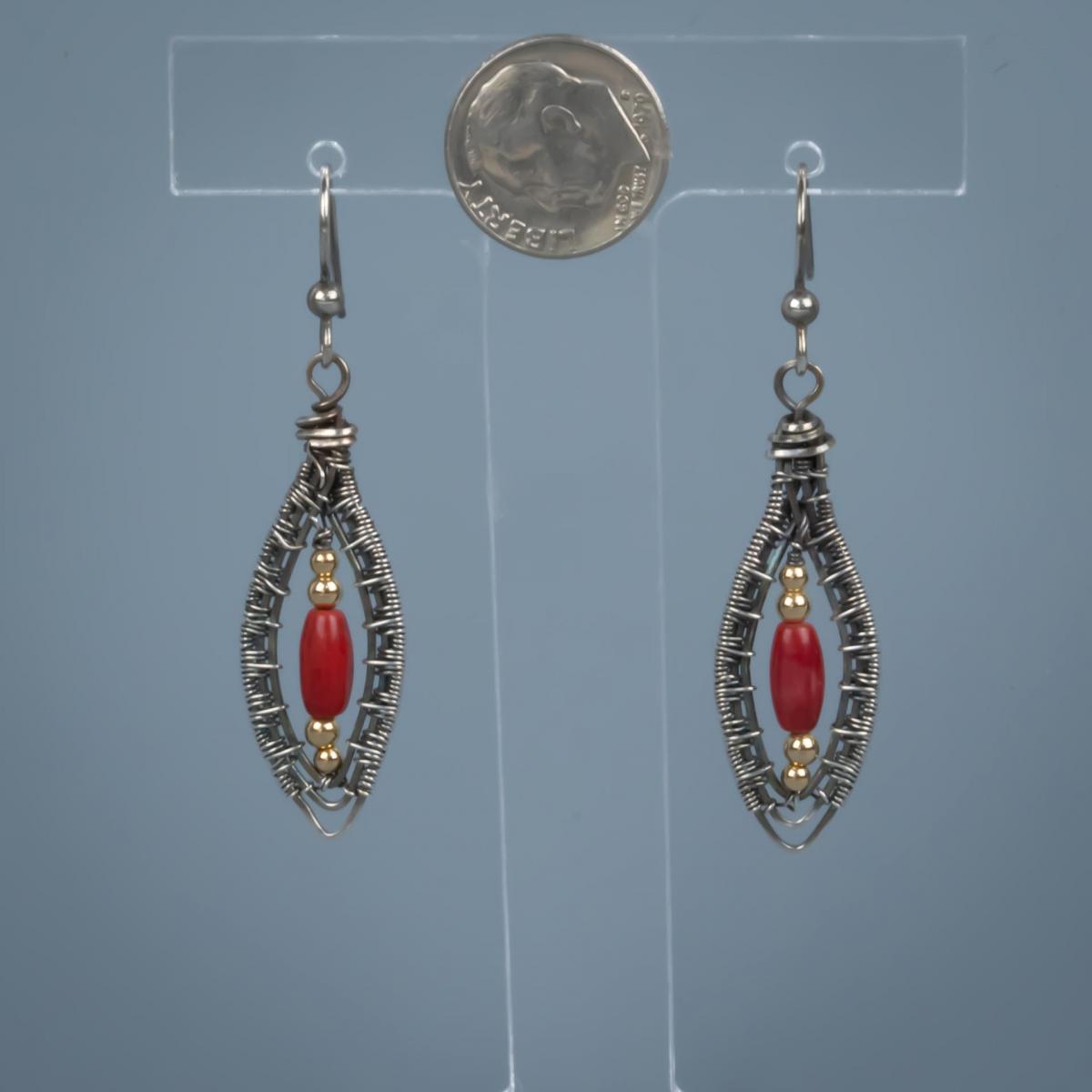 Marquis drops coral, sterling silver, gold filled picture