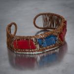Red & Blue tumbled glass copper woven cuff bracelet.