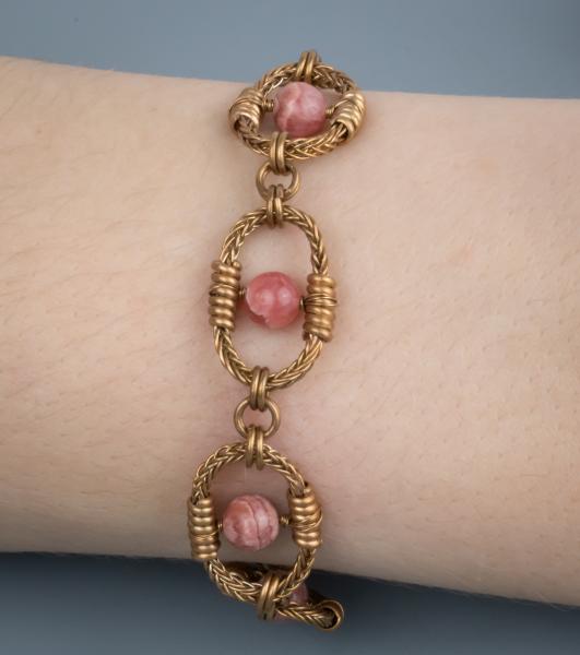Rhodochrosite bronze braided oval bracelet picture