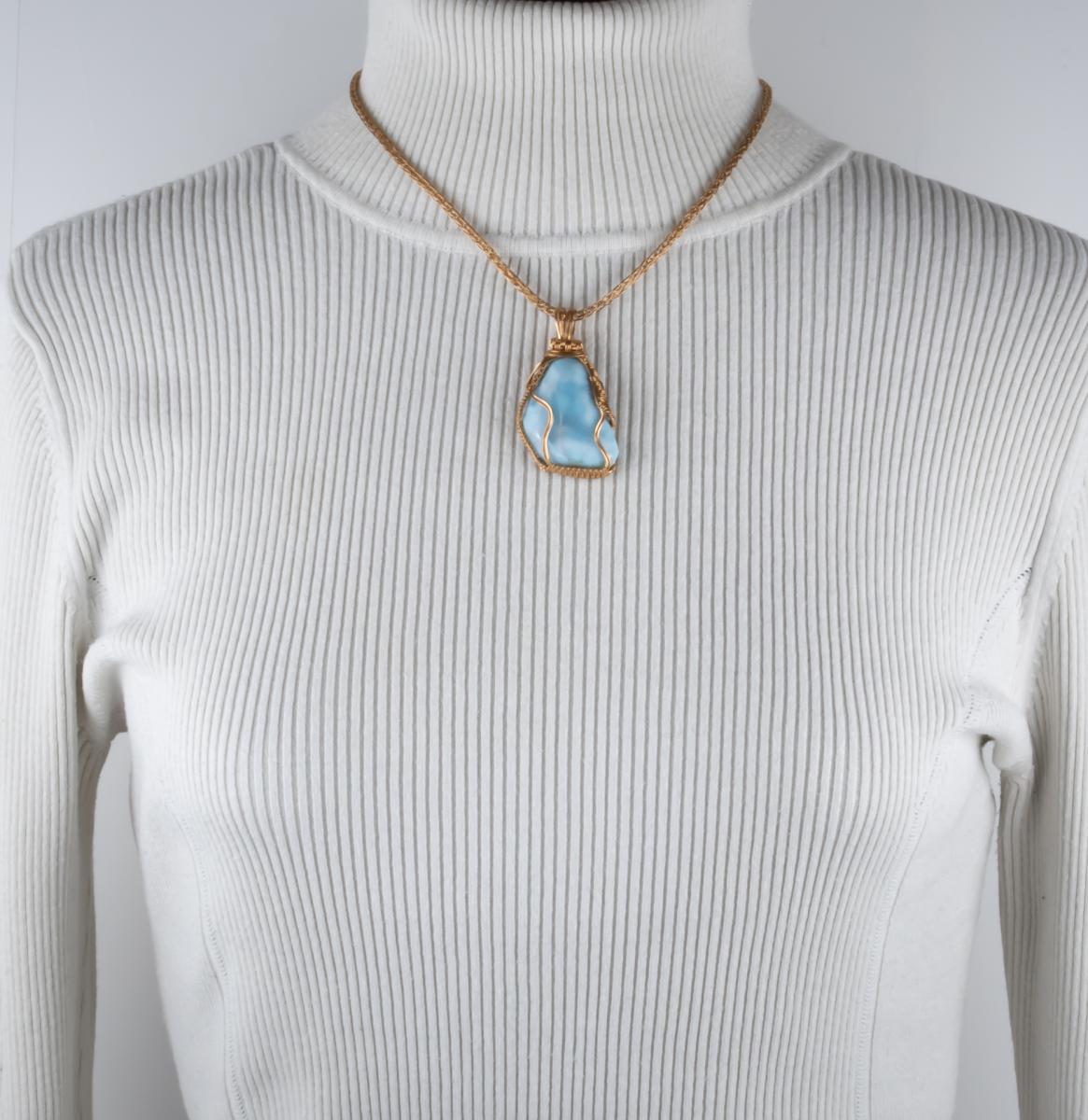 Larimar and bronze woven pendant picture