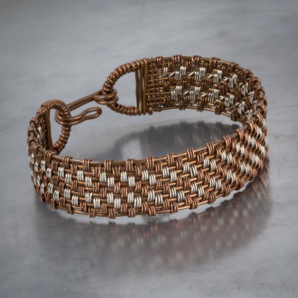 Copper and silver basket weave cuff bracelet