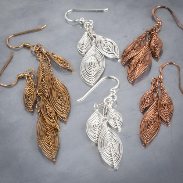 Triple herringbone leaf earrings