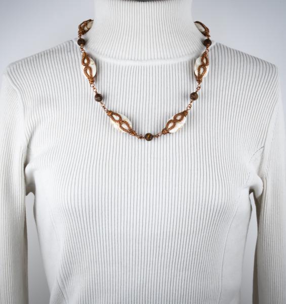 Cream magnesite, dizi bead, copper woven necklace picture