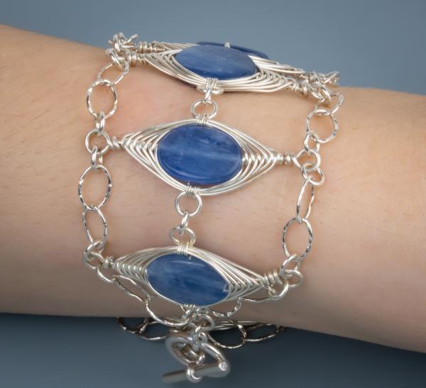 Kyanite herringbone weave sterling silver bracelet picture