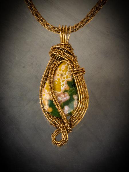 Ocean Jasper bronze wire woven pendant picture