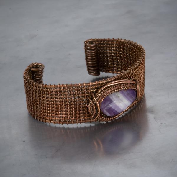 Amethyst and copper wire woven cuff.