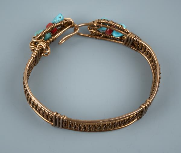 turquoise and red coral bronze woven cuff picture