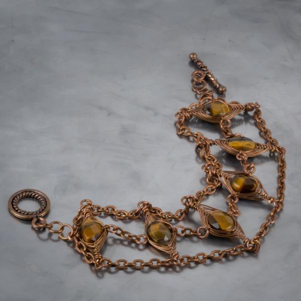 Tiger eye copper herringbone weave  and chain bracelet picture