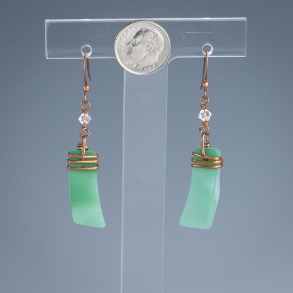 Copper wire accented tumbled glass earrings picture