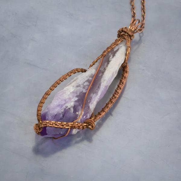 Bahai amethyst point copper woven long pendnat picture