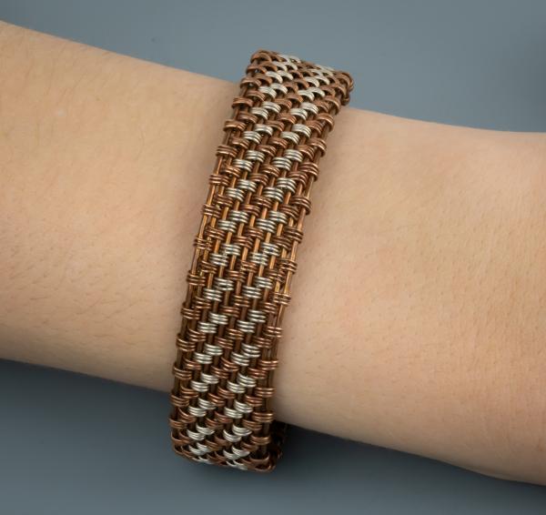 Copper and silver basket weave cuff bracelet picture