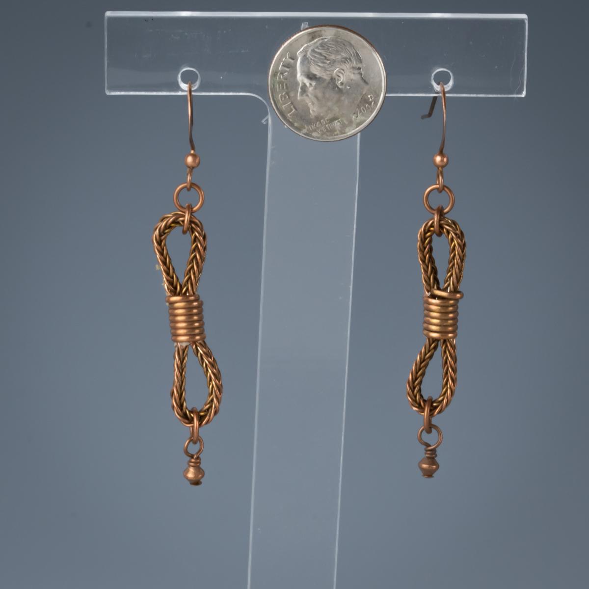 Copper braided cinch loop earrings picture