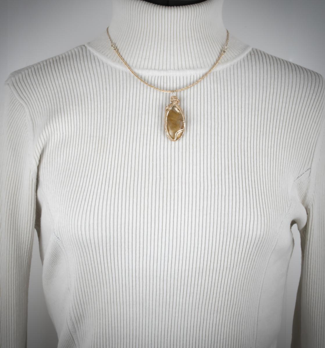 Rutilated quartz- silver & gold filled wire woven pendant picture