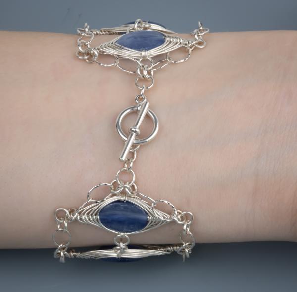 Kyanite herringbone weave sterling silver bracelet picture