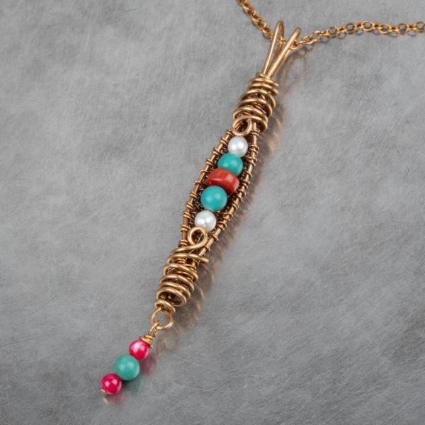turquoise red coral pod pendant