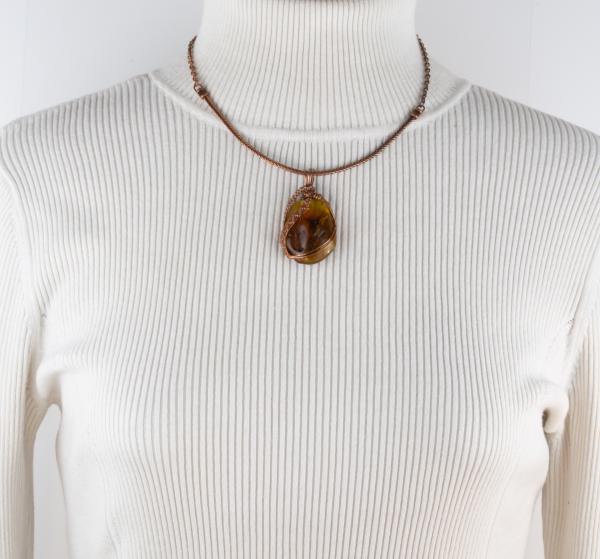 Amber copper woven pendant picture