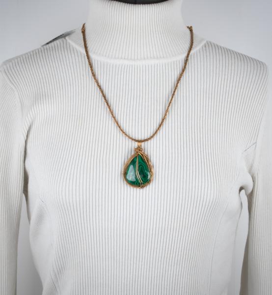 Malachite and bronze wire woven pendant picture