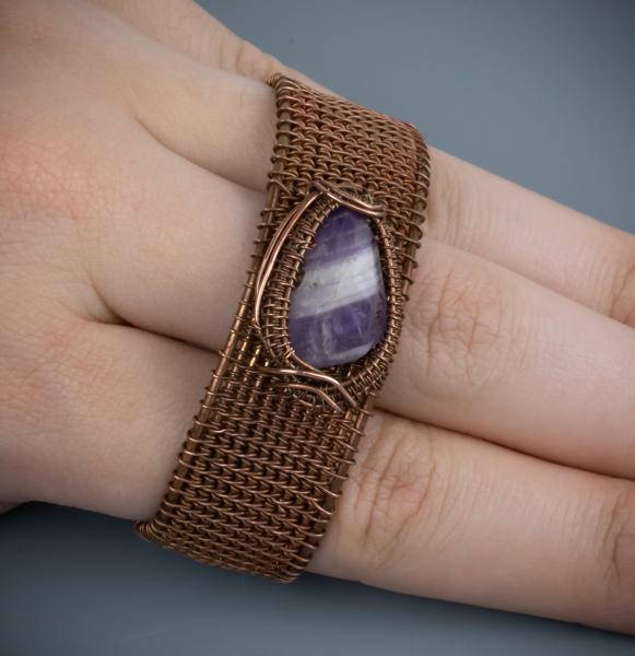 Amethyst and copper wire woven cuff. picture