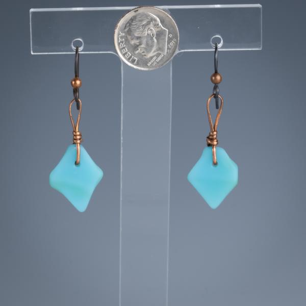 Copper wire accented tumbled glass earrings picture
