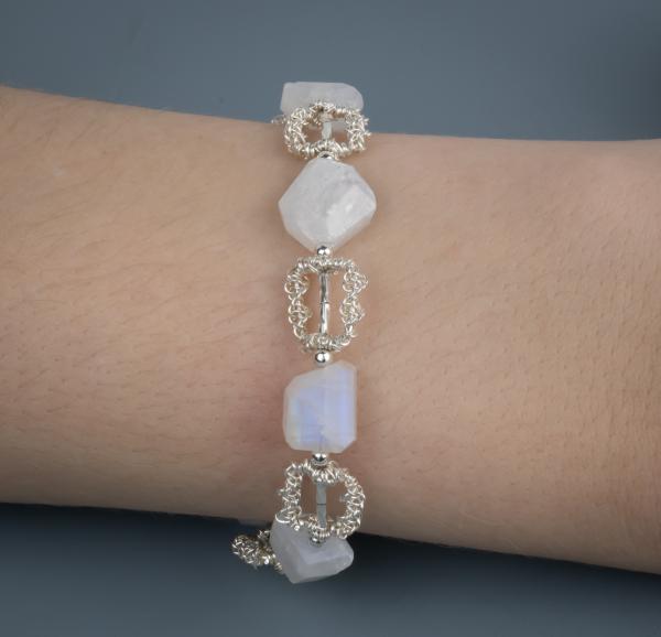 Moonstone and sterling silver wire woven bracelet picture