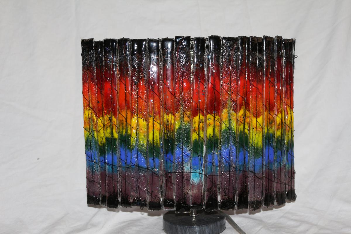 Dark Rainbow Stripes Large Oval Lamp picture
